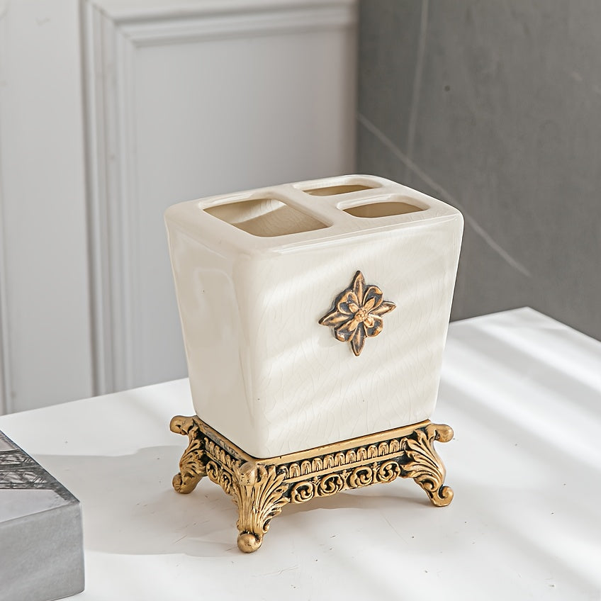 Conjunto de Acessórios de Banho Minimalista de Luxo Leve W003: Frasco de Gel de Banho e Sabonete Líquido com Design Criativo de Rachaduras de Gelo em Cerâmica, Porta-Escova de Dentes e Acessório Único para Banheiro de Hotel ou Casa