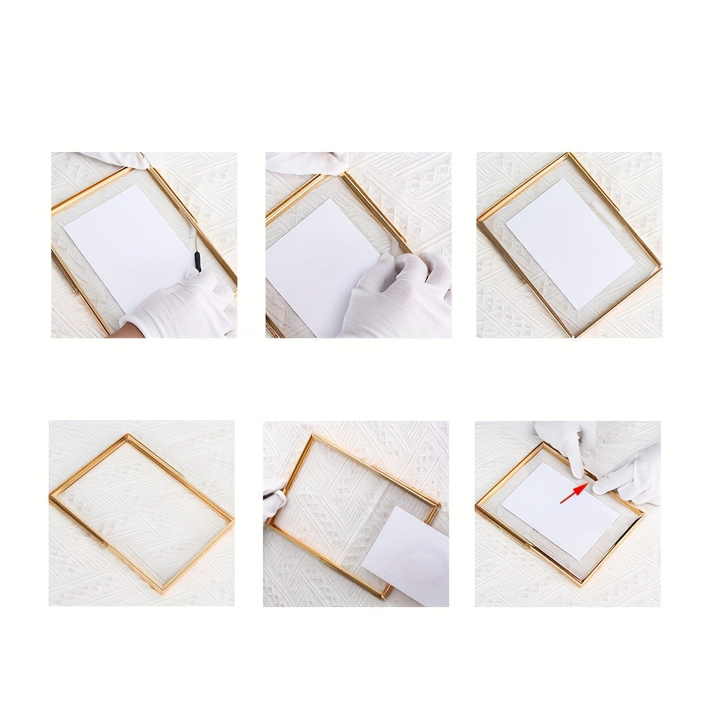 Porta-retratos de Vidro Flutuante Dourado Estilo Instagram em Tamanho de 6, 7 e 25.4 cm com Estrutura de Ferro e Metal Giratória, Ideais para Fotos Retrato ou Como Presentes Festivos