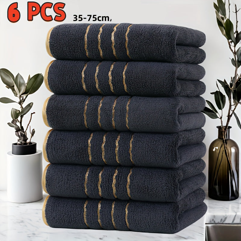 6 Peças Conjunto de Toalhas de Luxo com Design Moderno Listras Douradas, Toalhas Retangulares de Microfibra, Item Essencial para o Lar, Prático para Uso Familiar, Presente de Natal e Dia dos Namorados, Decoração e Acessórios para Banheiro, Essencial Elegante para Banho