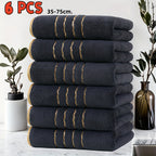 6 Peças Conjunto de Toalhas de Luxo com Design Moderno Listras Douradas, Toalhas Retangulares de Microfibra, Item Essencial para o Lar, Prático para Uso Familiar, Presente de Natal e Dia dos Namorados, Decoração e Acessórios para Banheiro, Essencial Elegante para Banho