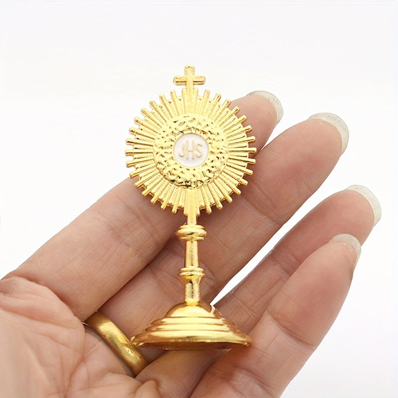 Vintage Golden Metal Religious Ornament - Miniature Chalice with Cross Design, Perfect for DIY Photography Props & Living Room Decor - Unique Gift Idea for Christmas, New Year, or Graduation,halloween