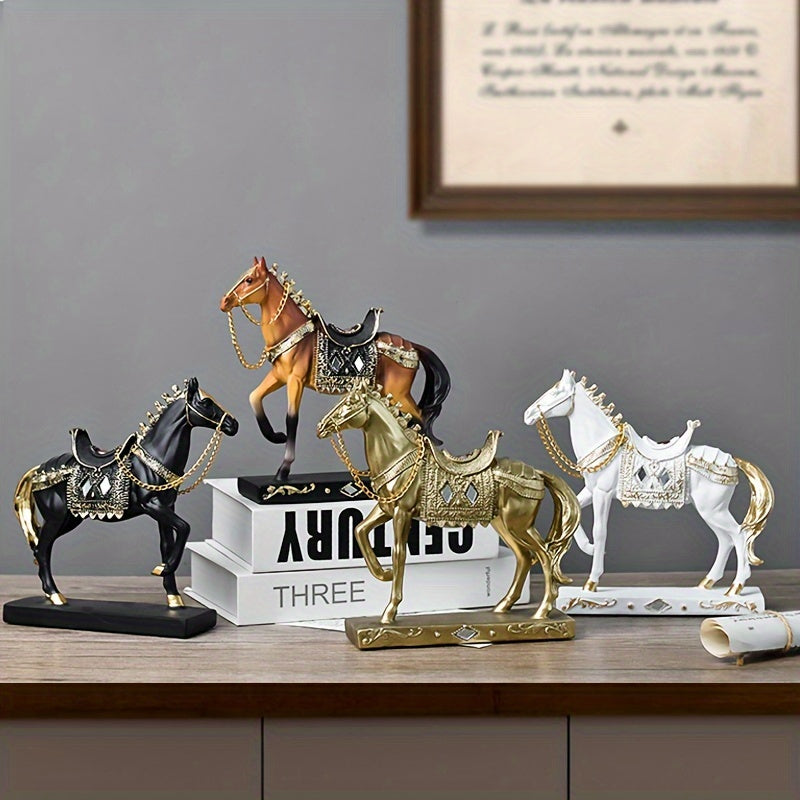 1pc Figura de Cavalo de Resina ABS Elegante - Decoração Moderna de Luxo Leve para Sala de Estar, Escritório ou Mesa de Chá | Design Detalhado de Selim e Arreios | Presente Ideal para Amigos e Formandos, Presente de Formatura | Design de Cavalo Moderno | Artesanato Detalhado, Decoração de Cavalo