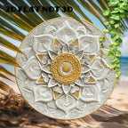1 peça de arte de parede mandala de alumínio redondo de 8x8 polegadas - Design intrincado em ouro e branco, sinal de metal leve para casa ou escritório, acréscimo artístico para sala | Design mandala intrincado | Arte de parede de metal, arte de parede de metal