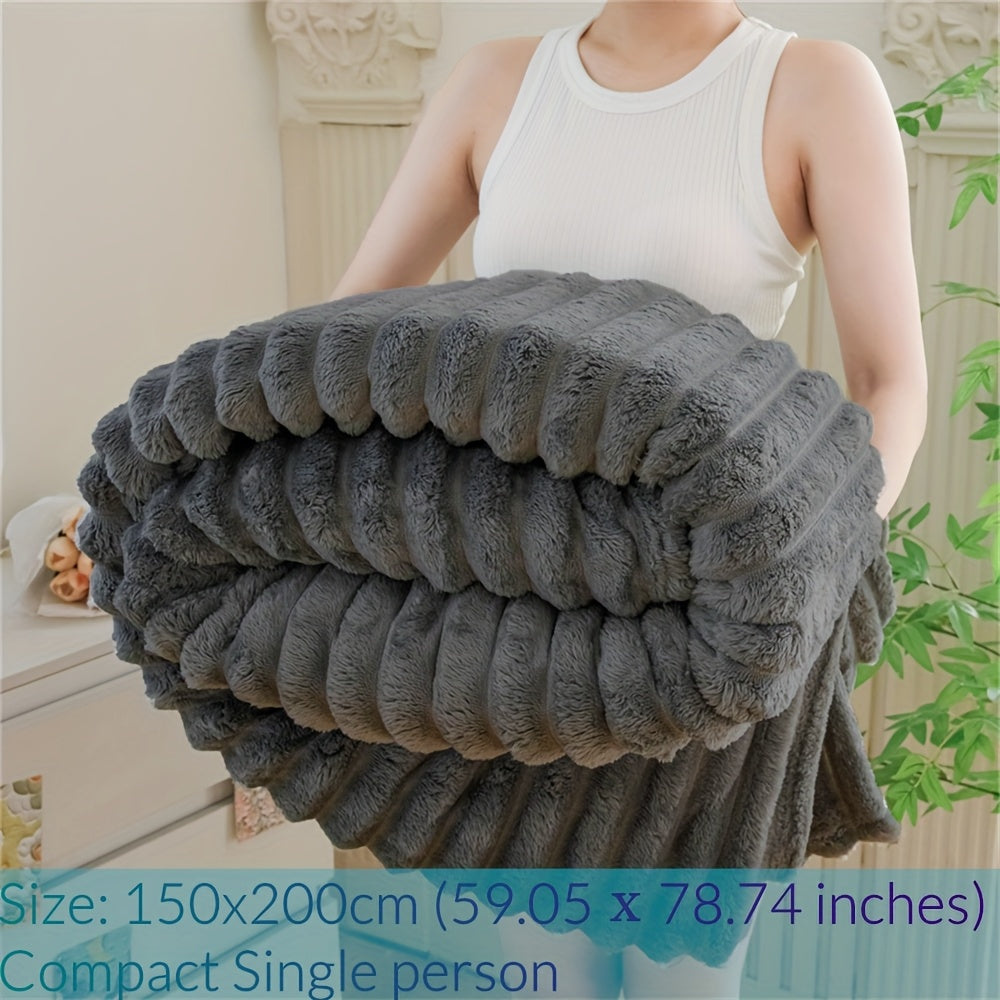 Manta de Pele Sintética de Coelho de Luxo, Estilo Simples e Cor Sólida - Macia, Quente e Confortável, Ideal para Sofá, Cama, Escritório e Viagem - Multiuso, Presente