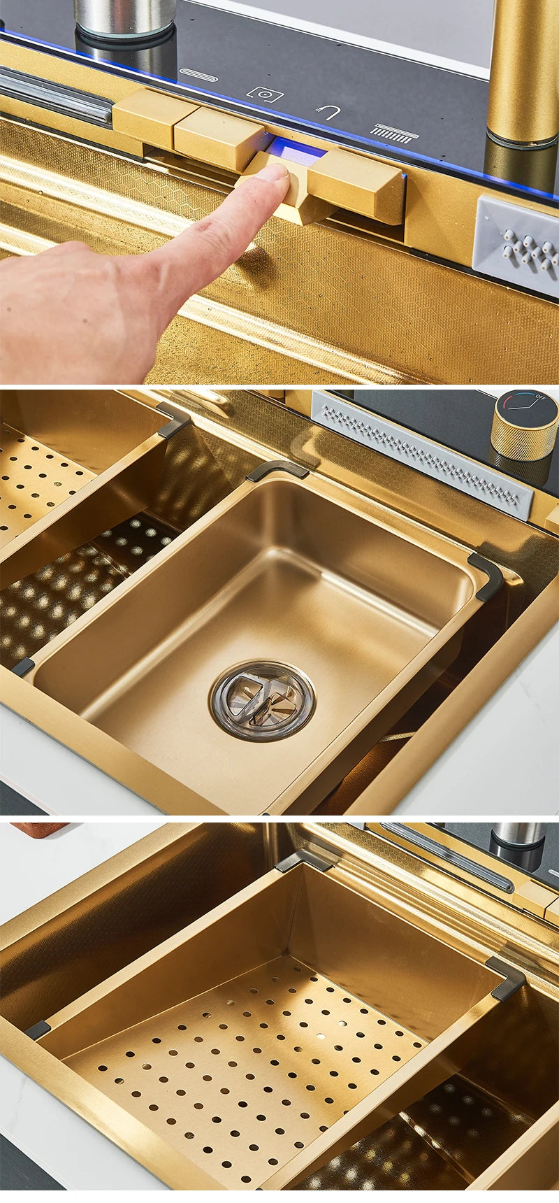 Pia de Cozinha em Aço Inoxidável com Display Digital e Torneira Cascata
