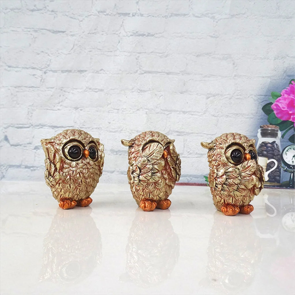 Estatuetas Decorativas de Coruja 'Não Veja, Não Ouça, Não Fale'