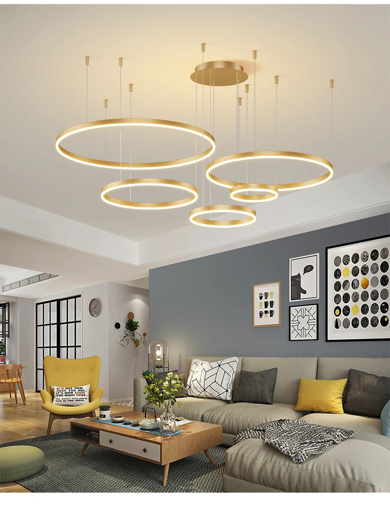 Lustre LED Anel Moderno para Sala e Jantar