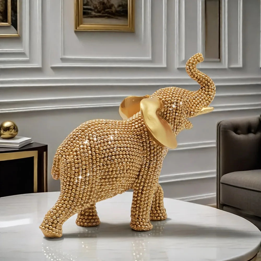 Estatueta de Elefante Dourado em Resina