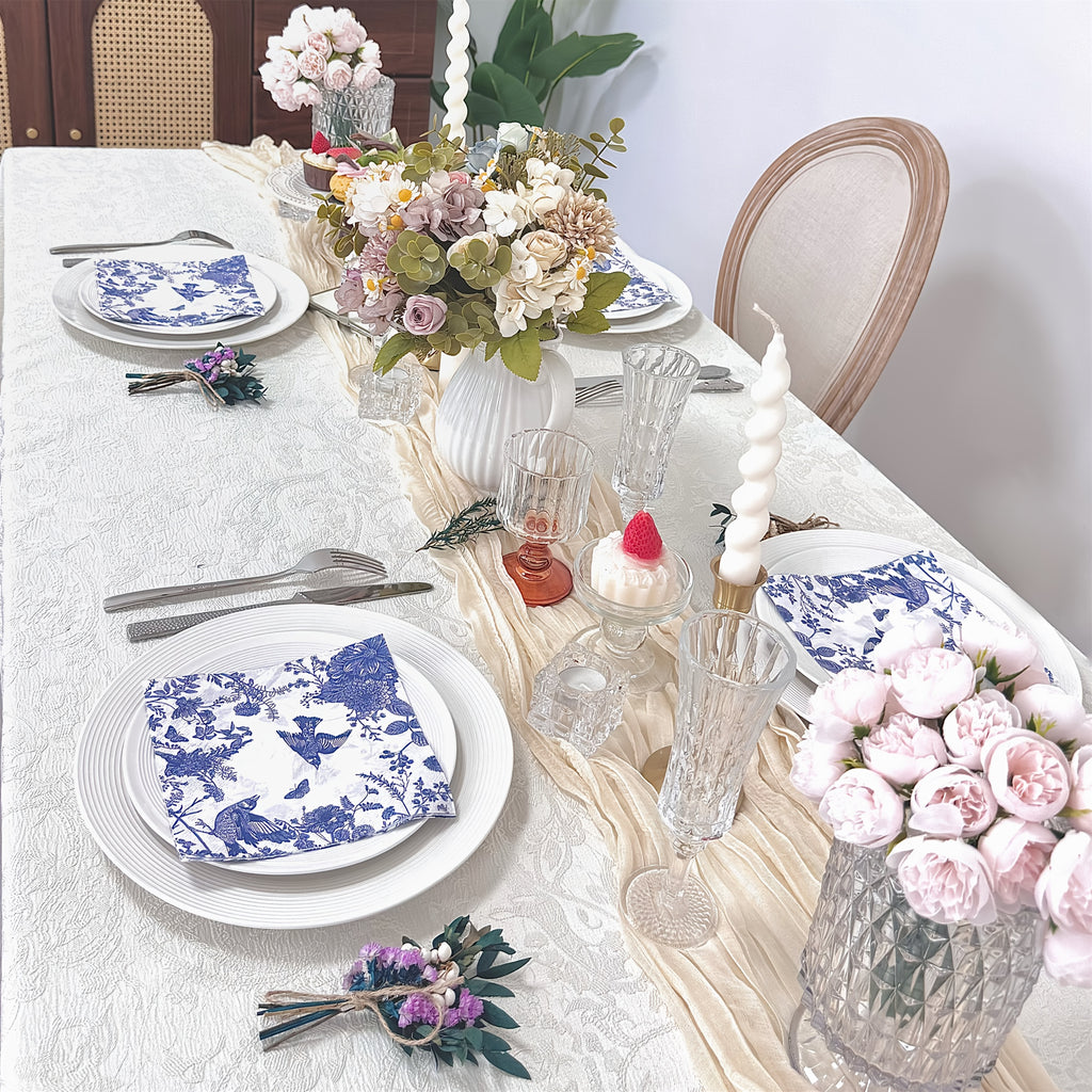 20 unidades de Guardanapos de Papel com Design de Flores e Pássaros Azuis, 33,02x33,02 cm, Toalhas Decorativas de 2 Folhas para Convidados para Casamento, Festa de Aniversário, Uso em Restaurante e Cafeteria para Halloween, Evento de Natal e Suprimentos para Festa Halloween&Natal