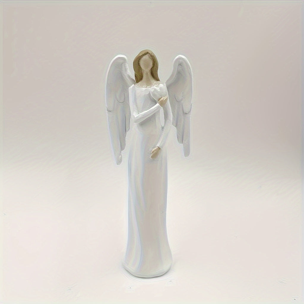 Estatueta Elegante de Anjo Guardião Branco - Escultura de Anjo de Oração com Braços Estendidos e Resina Durável em Camadas, Decoração de Mesa para Igreja, Casamento, Presente Espiritual de Amor, Decoração Externa, Figura Decorativa de Anjo com Asas Intrincadas e Vestido Fluido, Perfeita para Ação de