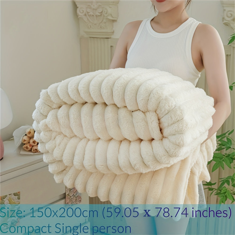 Manta de Pele Sintética de Coelho de Luxo, Estilo Simples e Cor Sólida - Macia, Quente e Confortável, Ideal para Sofá, Cama, Escritório e Viagem - Multiuso, Presente