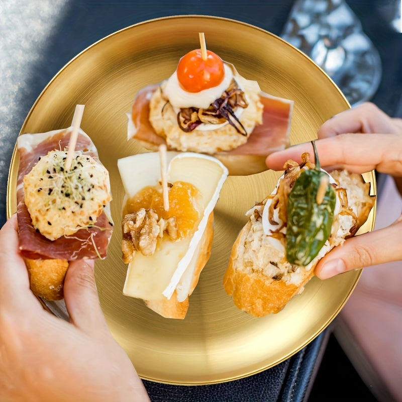 Conjunto de 6 Pratos de Jantar em Aço Inoxidável, Prato de Salada Dourado, Prato de Churrasco Coreano, Prato Principal Ocidental, Prato para Lanches e Sobremesas, Adequado para Restaurante e Uso Doméstico, Bandeja Multifuncional para Lanches e Prato para Ossos