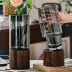 Vaso de Vidro Elegante com Base - Decoração de Casa Minimalista e Moderna para Sala de Estar & Mesa de Jantar, Vidro Transparente & Base, Presente Perfeito para Aquecimento de Casa, Aniversários, Exposição Floral | Detalhe Natural | Vaso com Base, Vasos de Decoração para o Lar