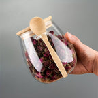 Conjunto de 2 Peças (Pote + Colher): Pote de Vidro Selado com Colher - Perfeito para Café, Açúcar, Chá, Sal e Especiarias | Organizador Ideal para Cozinha Doméstica, Restaurante e Caminhão de Comida