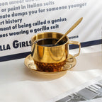 Conjunto de 3 Peças de Copos Premium em Aço Inoxidável Dourado | Inclui Copo, Prato e Colher, Ideal para Casa, Escritório, Cafés ou Lojas de Sobremesas, Capacidade de 150ml