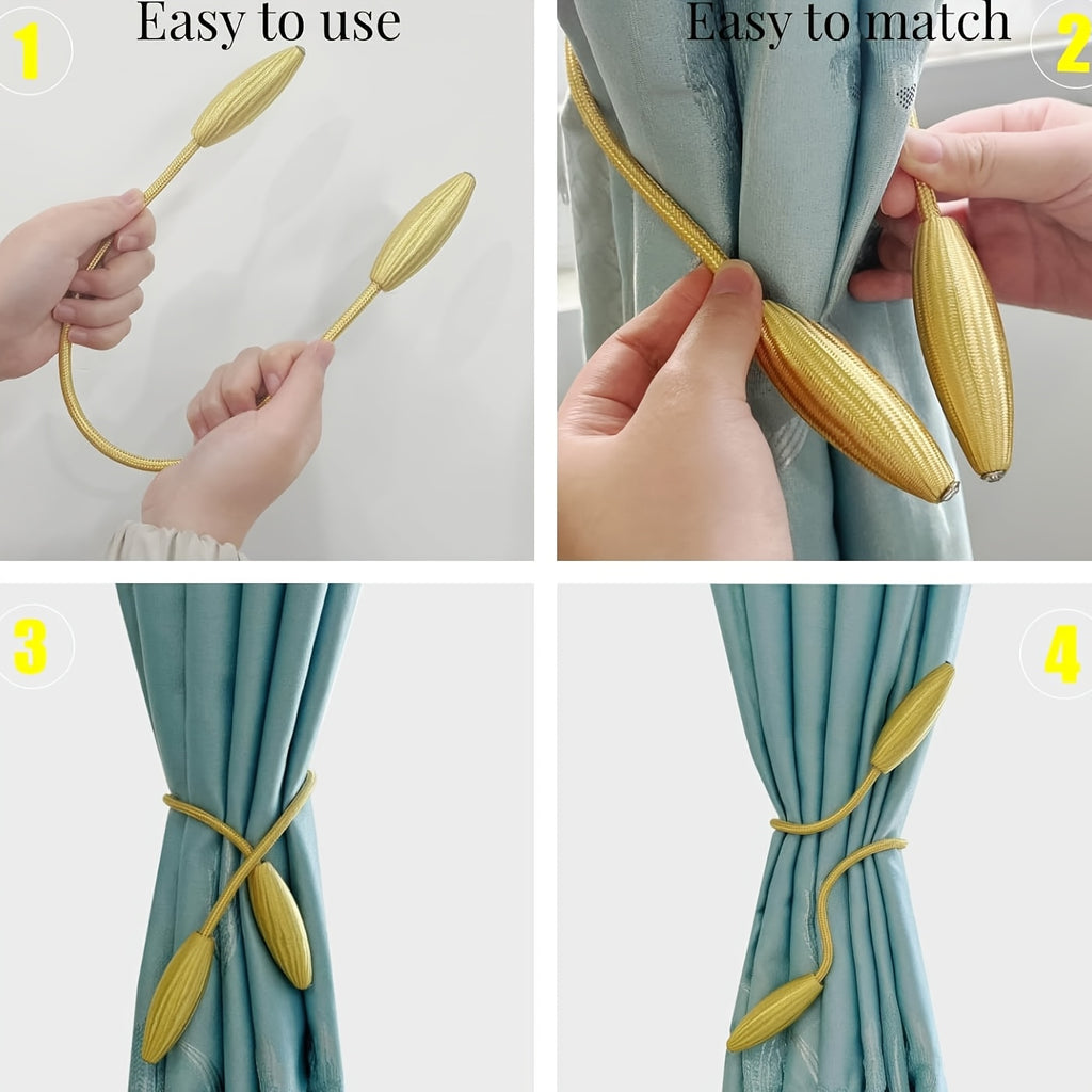 5 unidades de suportes de cortina dourados em tecido macio | Suportes de cortina com modelação aleatória e nó, suportes de cortina duráveis em poliéster para cortinas de janela, suportes de decoração elegantes para casa com trabalhos finos