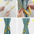 5 unidades de suportes de cortina dourados em tecido macio | Suportes de cortina com modelação aleatória e nó, suportes de cortina duráveis em poliéster para cortinas de janela, suportes de decoração elegantes para casa com trabalhos finos