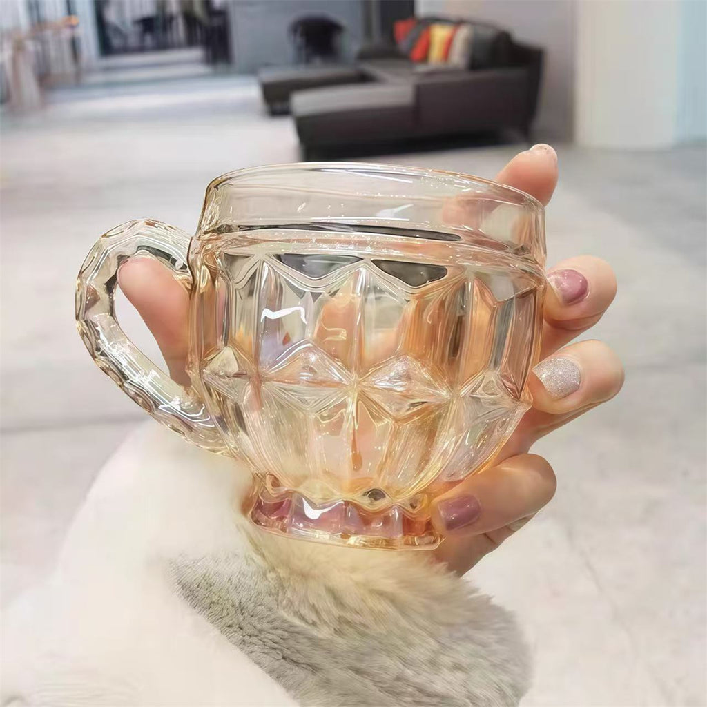 Jogo 6 Xícaras Chá e Café 260ml Itália Âmbar Cristal Dourado Luxuoso