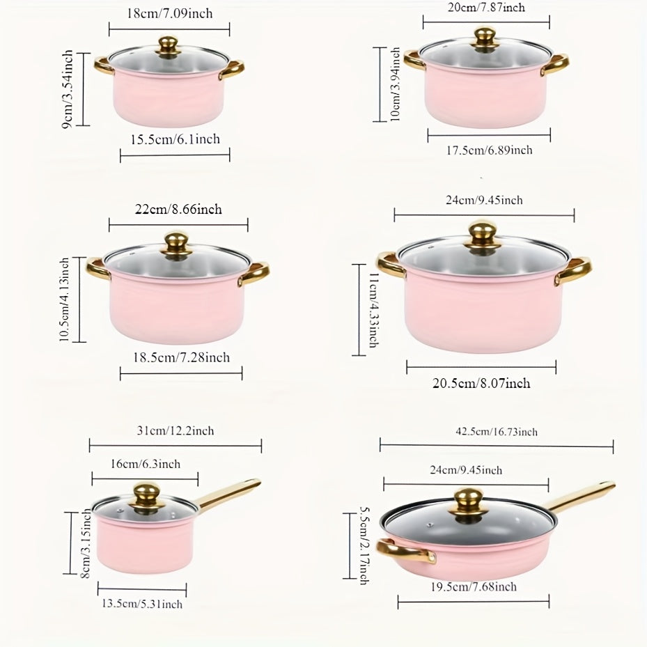 6pcs Red Stainless Steel Cookware Set, Non-stick Frying Pan, Pan, with Lid, Multi-functional, Fashionable and Durable, Suitable for Induction Cooker, Can Be Used in Kitchen, Restaurant, Outdoor Camping, Perfect Gift for Valentine's Day