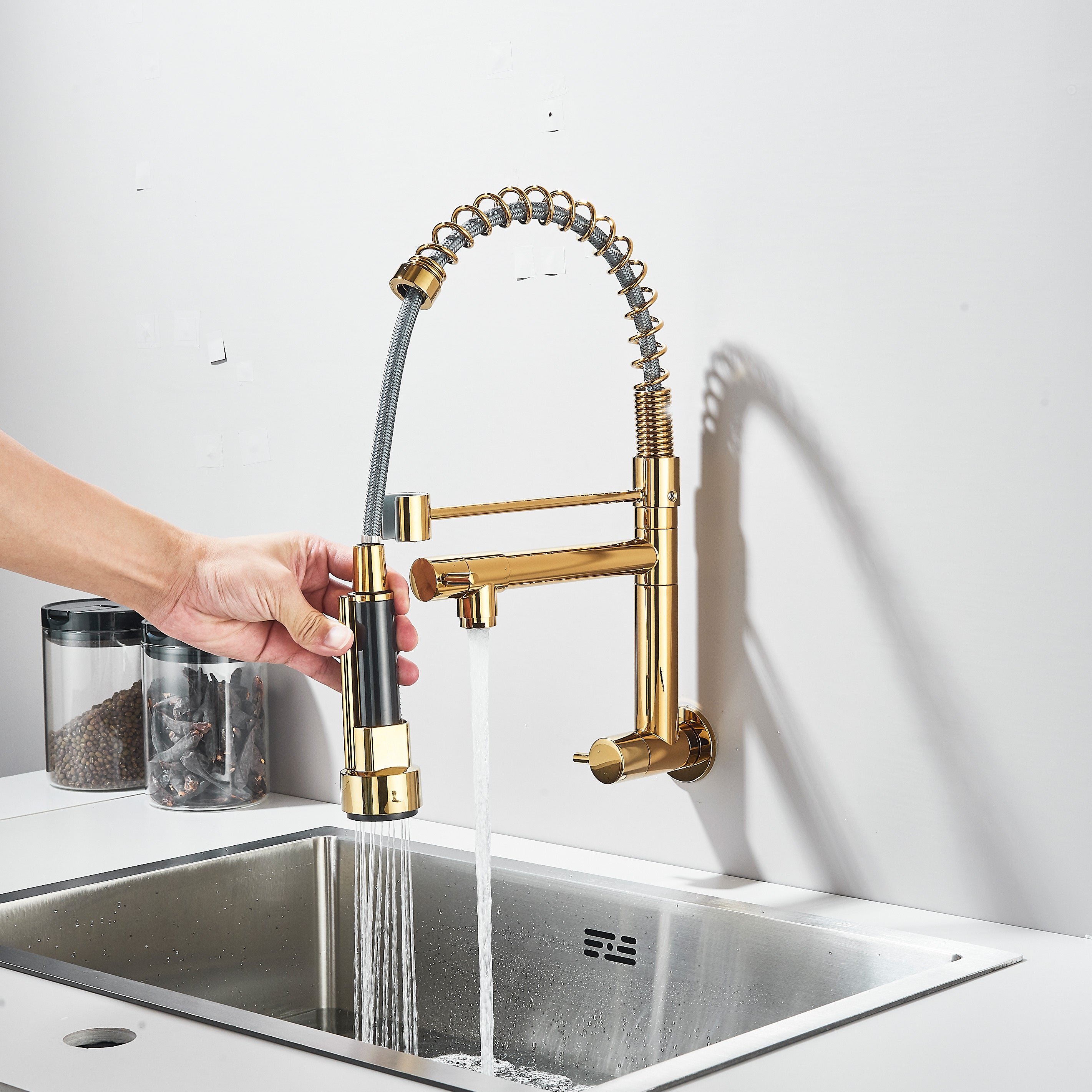 Torneira Gourmet de Parede em Aço Inox com Bica Dupla