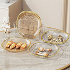 Conjunto de 4 Pratos Elegantes Transparentes para Snacks e Fruta com Borda Dourada, Fabricados com Materiais de Alta Qualidade para Alimentos, Formato Oval, Perfeitos para Refeições Familiares, Convívios e Todas as Estações, Adequados para Fruta, Snacks e Pratos de Servir.
