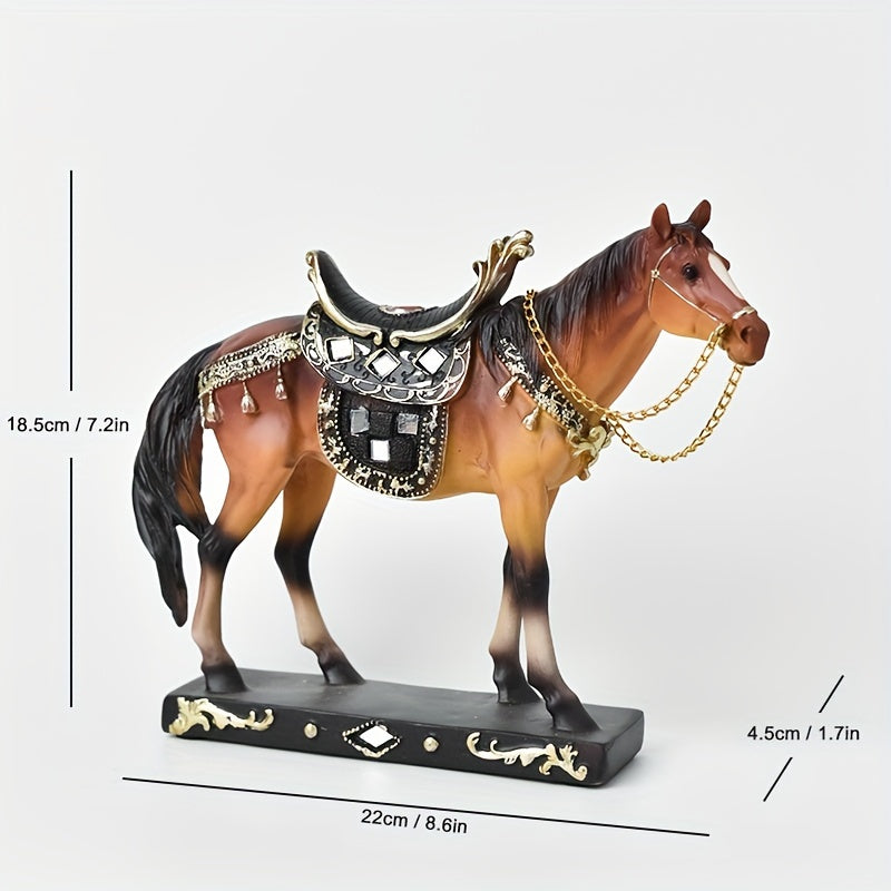 1pc Figura de Cavalo de Resina ABS Elegante - Decoração Moderna de Luxo Leve para Sala de Estar, Escritório ou Mesa de Chá | Design Detalhado de Selim e Arreios | Presente Ideal para Amigos e Formandos, Presente de Formatura | Design de Cavalo Moderno | Artesanato Detalhado, Decoração de Cavalo