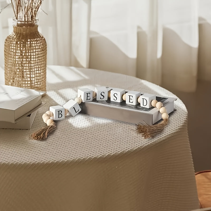 Guirlanda de letras de madeira rústica com borlas - Design "Casa" para decoração de casa aconchegante, perfeita para prateleiras, lareiras ou paredes - Calor, amor e encanto campestre inspirado em cubos de madeira, contas e borlas, decoração rústica para casa