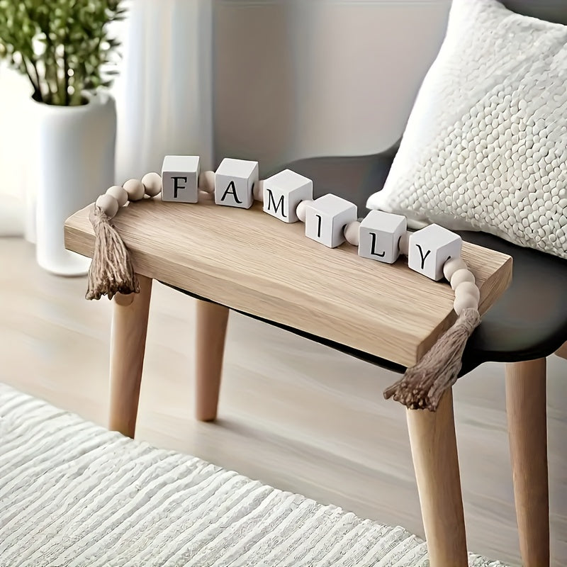 Guirlanda de letras de madeira rústica com borlas - Design "Casa" para decoração de casa aconchegante, perfeita para prateleiras, lareiras ou paredes - Calor, amor e encanto campestre inspirado em cubos de madeira, contas e borlas, decoração rústica para casa