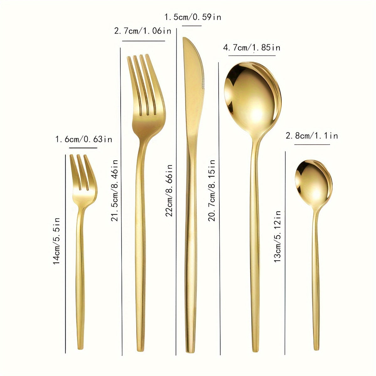 30 Peças de Talheres de Aço Inoxidável Dourado de Alta Resistência - Conjunto Elegante com Facas, Garfos, Colheres e Colheres de Sobremesa - Ideal para Casa, Casamentos, Festas, Restaurantes - Seguro para Lava-Louças, Aço 410