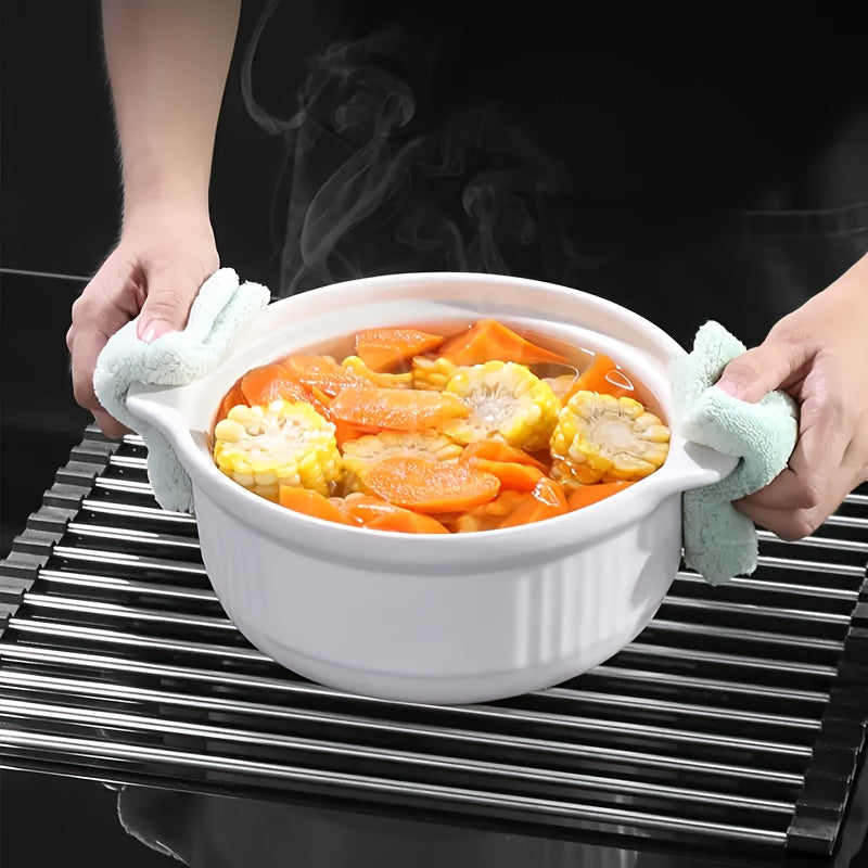 1pc Escorredor de Louça Deluxe em Aço Inoxidável | Economizador de Espaço, Multifuncional, Design para Colocar Sobre a Pia, Portátil, Enrolável, Anti-Ferrugem, Fácil de Limpar, Organizador de Pia de Cozinha - Perfeito para Cozinhas Pequenas