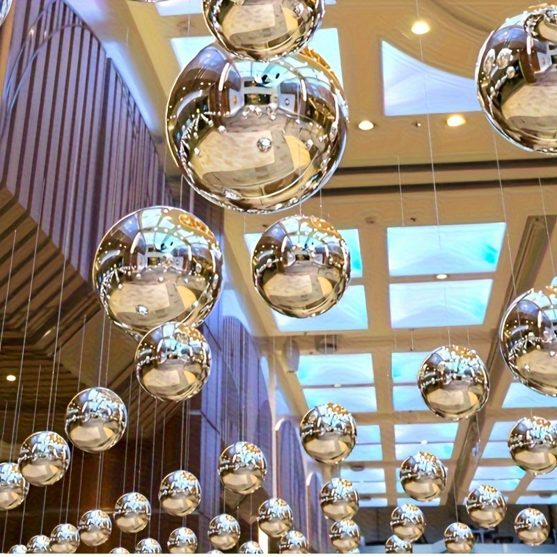 Conjunto de 6 Esferas Decorativas Ocas Redondas em Aço Inoxidável - Tamanhos variando de 0,79 a 5,99 cm, Ornamentos de Metal com Extremidade Espelhada para Escadas e Janelas, Esculturas de Jardim e Esferas Refletoras, Contas Flutuantes em Aço Inoxidável, Fontes de Luz Prateadas