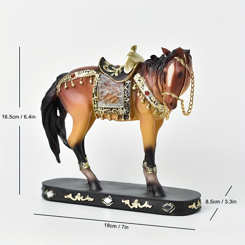 1pc Figura de Cavalo de Resina ABS Elegante - Decoração Moderna de Luxo Leve para Sala de Estar, Escritório ou Mesa de Chá | Design Detalhado de Selim e Arreios | Presente Ideal para Amigos e Formandos, Presente de Formatura | Design de Cavalo Moderno | Artesanato Detalhado, Decoração de Cavalo