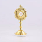 2pcs Golden Catholic Communion Monstrance Statue - Elegant Sacred Table Decor with Cross, Zinc Alloy Construction, Stable Base - for Home, Church, Office - Perfect for Mass, Christmas, Easter, Thanksgiving - Religious Gifts for Catholics, Holiday Table Accent, Ornate Religious Design, Detailed Craftsmanship