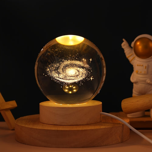 Cabo 3D Lua/Céu Cristal, Base de Madeira Cristal, Candeeiro de Noite Cristal Criativo, Decoração de Mesa, Presente de Natal