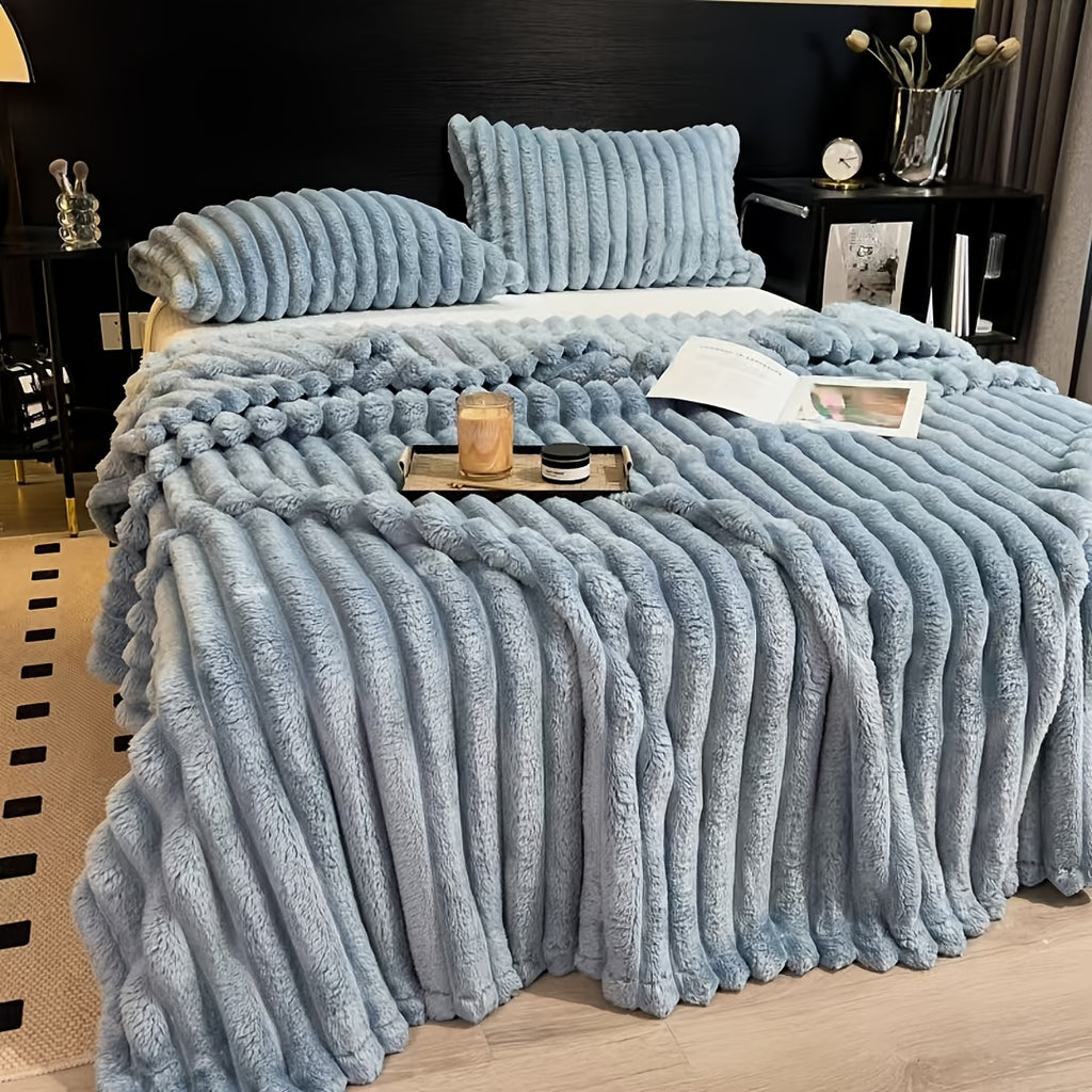 Manta Gdan Rinoceronte Luxuosa de Pele Falsa de Coelho - Adequada para Sofá, Cama, Escritório e Viagem - Manta Macia, Quente e Aconchegante Listrada, Colcha Contemporânea, Lavável à Mão, Presente Ideal de Natal e Uso em Todas as Estações (Multicolor)