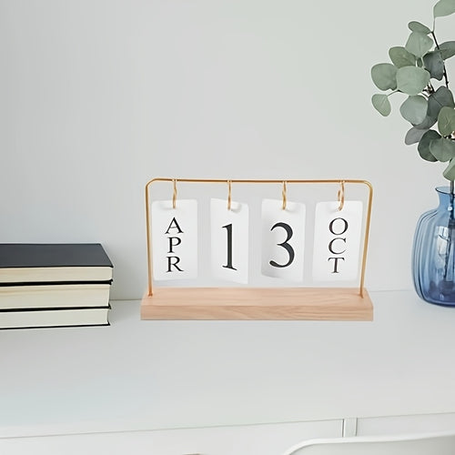 Classic Wooden Perpetual Calendar, a Flip-Style Calendar That Shows The Month And Date, Perfect for Decorating Your Desk Or Home, in a Golden End. Note That It Does Not Include Detailed Calendar Features