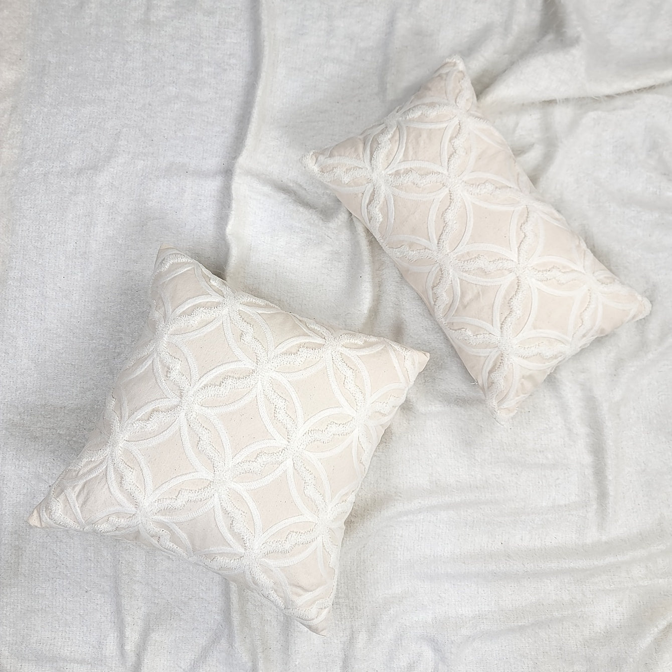 1 Peça Capa de Almofada com Bordado de Padrão Geométrico, Tecido Bege com Bordado Branco