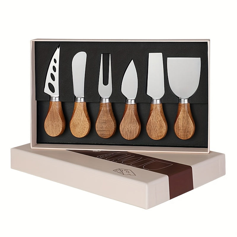 Premium Acacia Cheese Tool Set - with Western Style Acacia Handle, 410 Stainless Steel Cheese Knife, Fork, Butter Scraper, Mini Cheese Slicer Set, Baking Tools, Kitchen Supplies, Restaurant Supplies