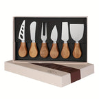 Premium Acacia Cheese Tool Set - with Western Style Acacia Handle, 410 Stainless Steel Cheese Knife, Fork, Butter Scraper, Mini Cheese Slicer Set, Baking Tools, Kitchen Supplies, Restaurant Supplies