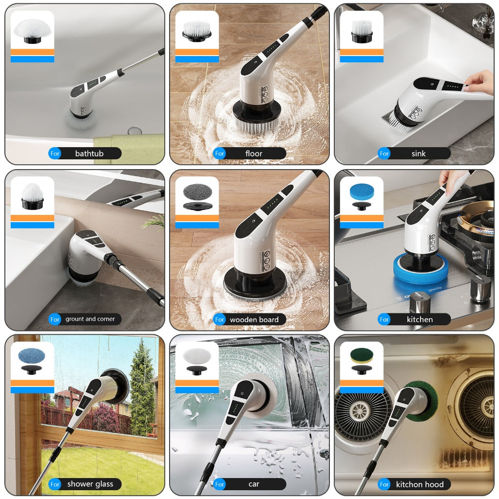 Electric Cleaner with Interchangeable Brush Heads (Soft/Hard), Extendable Length, Easily Cleans Hard-to-Reach Areas, USB-Powered — A Lightweight Electric Mop, Perfect Gift for Household Cleaning