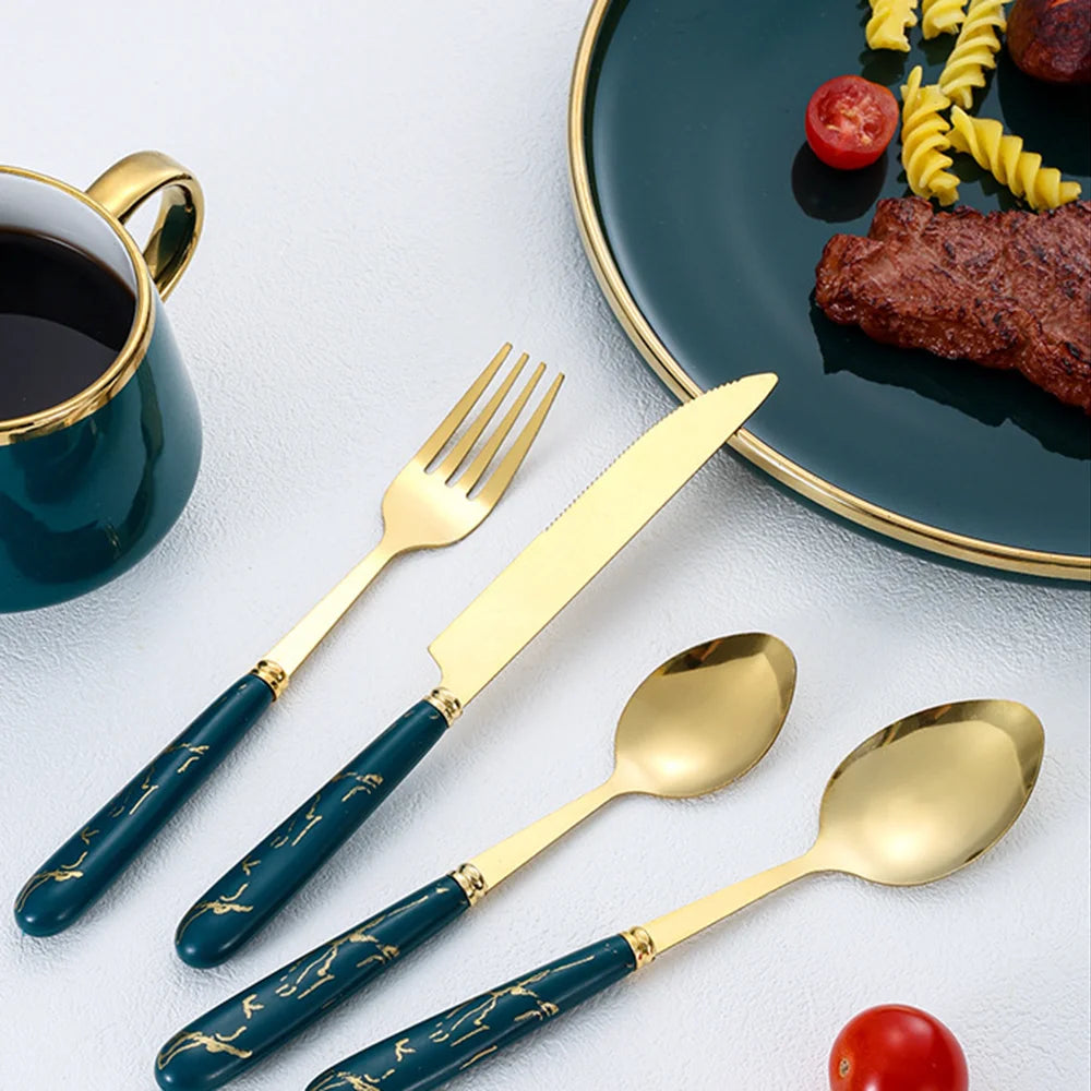 Conjunto de Talheres de Aço Inoxidável Luxo 24 Peças