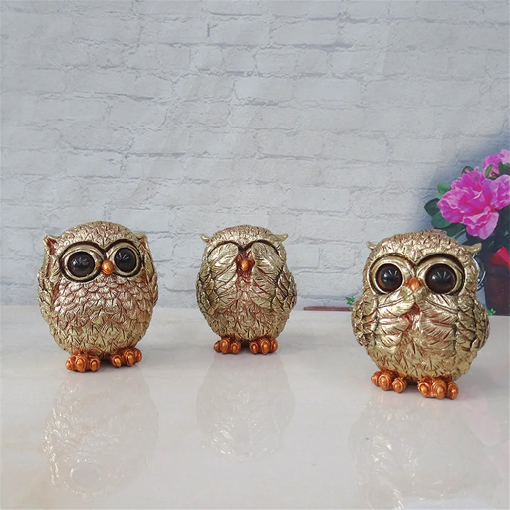 Estatuetas Decorativas de Coruja 'Não Veja, Não Ouça, Não Fale'