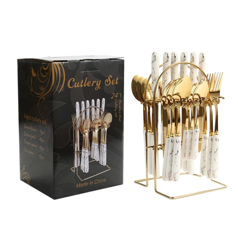 Conjunto de Talheres de Aço Inoxidável Luxo 24 Peças