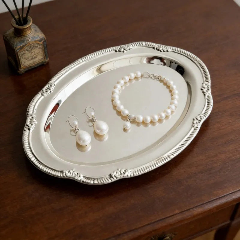 Bandeja Vintage Prateada em Metal