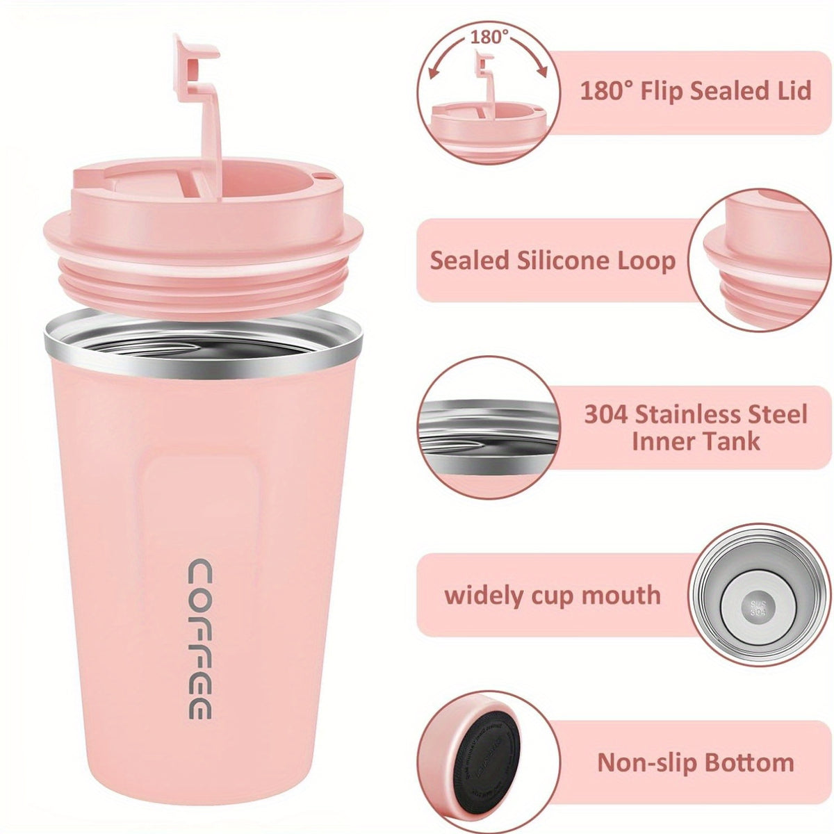 Caneca Térmica de Café, Aço Inoxidável Dupla Parede à Prova de Vazamentos, Acabamento Fosco, Mantém Quente e Frio por Horas, Presente Premium para Amantes de Café e Chá, Utensílio Durável