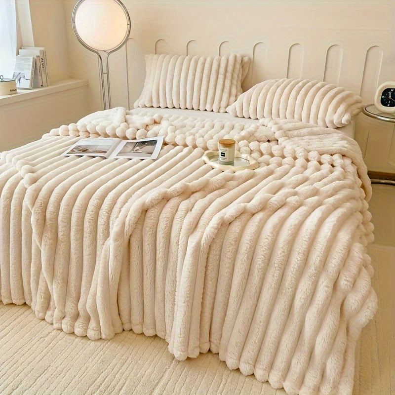 Manta Gdan Rinoceronte Luxuosa de Pele Falsa de Coelho - Adequada para Sofá, Cama, Escritório e Viagem - Manta Macia, Quente e Aconchegante Listrada, Colcha Contemporânea, Lavável à Mão, Presente Ideal de Natal e Uso em Todas as Estações (Multicolor)