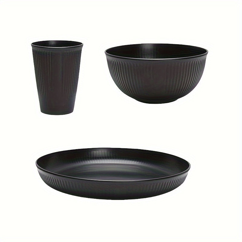 Conjunto de Louça de Palha de Trigo Preta de Alta Qualidade - Inclui Pratos, Tigelas & Copos para Uso Doméstico
