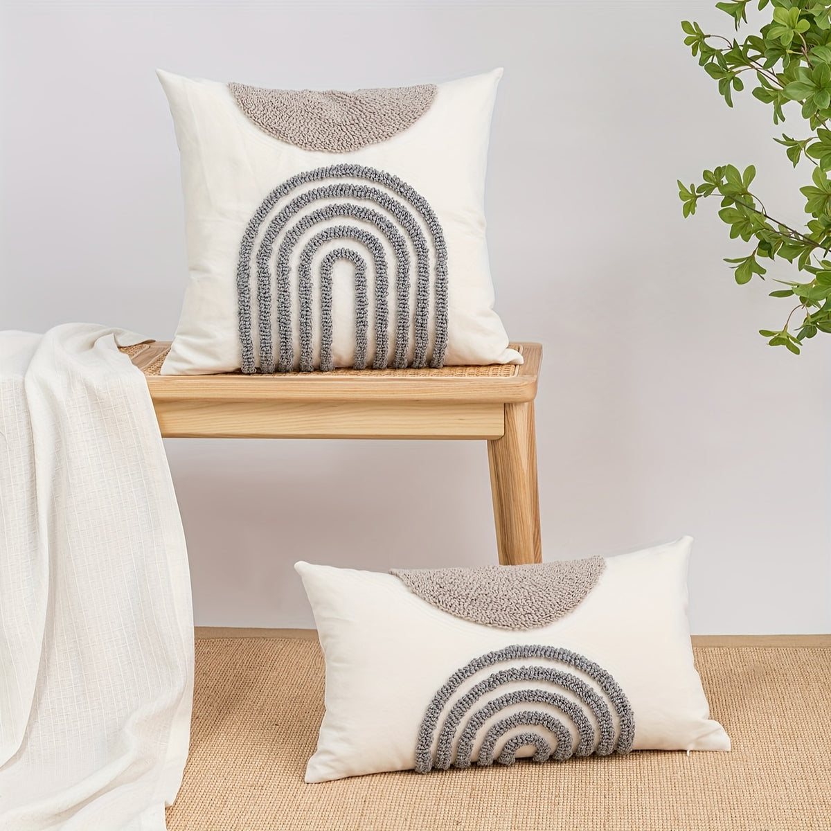 Capa de Almofada Geométrica em Meio-Círculo em Estilo Moderno Nórdico INS, Feita com Artesanato de Pelúcia Circular, Adequada para Decorar Casas de Modelo, Moradias de Hóspedes e Almofadas de Hotel.