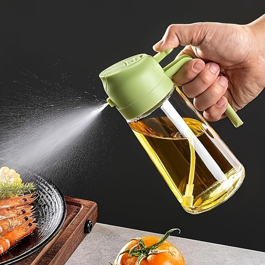 Frasco de óleo portátil 2 em 1 com spray e bico dosador | Pulverizador e dosador de azeite, 470ml, em plástico, ideal para cozinhar, grelhar, fritadeiras elétricas, assar e preparar saladas.