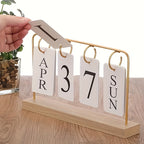 Classic Wooden Perpetual Calendar, a Flip-Style Calendar That Shows The Month And Date, Perfect for Decorating Your Desk Or Home, in a Golden End. Note That It Does Not Include Detailed Calendar Features